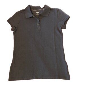 Old Navy Girls Uniform Shirt  Navy Blue Cap Sleeves 3 Button Placket Sz 8 (M)